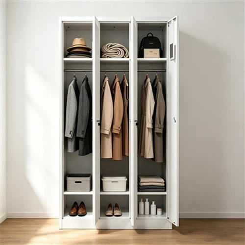 3-Door Steel Wardrobe Locker | Multi-Compartment Organized Storage Solution